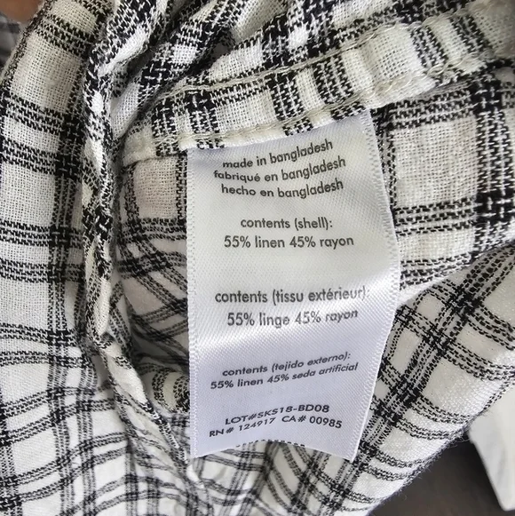 Saks Fifth Avenue Men's Linen Blend Black White Plaid Button Down Shirt Size XXL - Picture 7 of 9